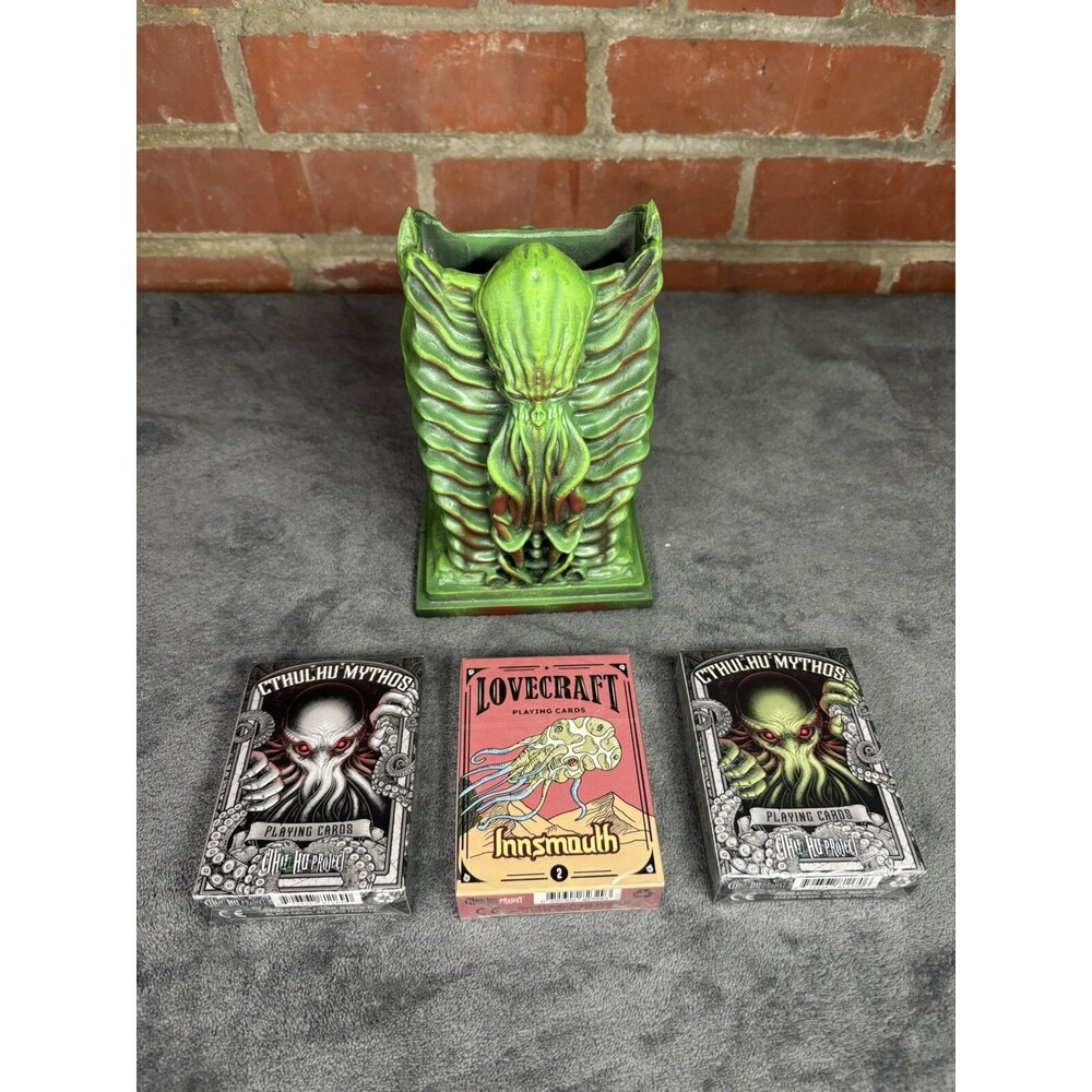 Cthulhu Card Holder With 3 Packs Mythos Poker Cards Green, Black, Innsmouth